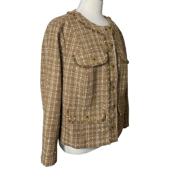 Talbots Womens Size 16WP Tweed Fringe Blazer Jacket Tan White Office Career - Picture 8 of 13